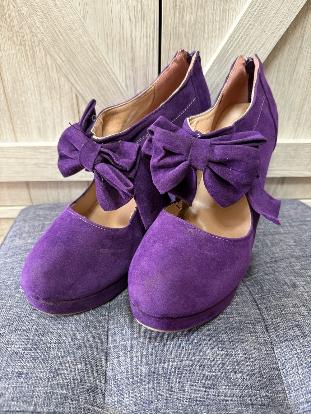 Purple Suede vintage retro style pinup platform heels with Bow Accent (39/8us)